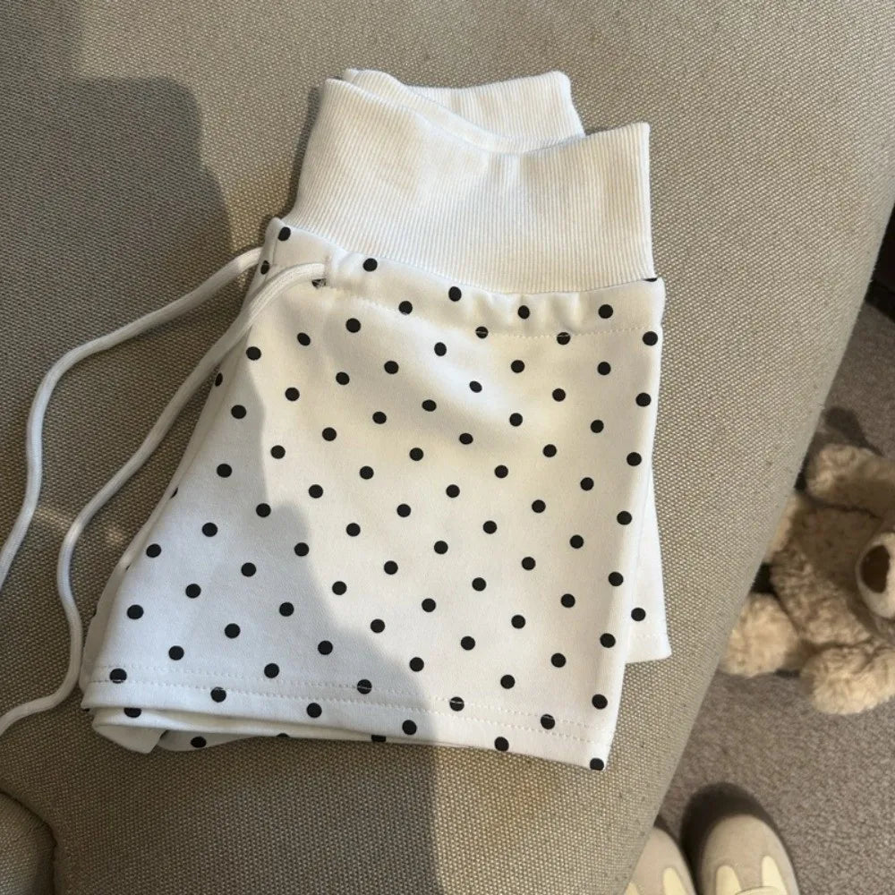 Street Style Polka Dot Women Shorts High Waist Drawstring Waist Polka Dot Shorts Elastic Waist Soft Hot Pants Women Girls