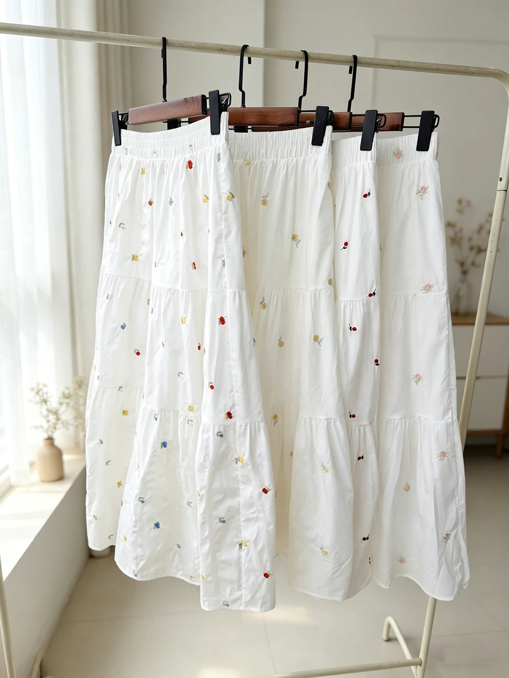Sweet Embroidery Floral Long Skirts Women High Waist Loose Elegant Skirt Vintage Casual Preppy Style Female Cute A Line Skirt