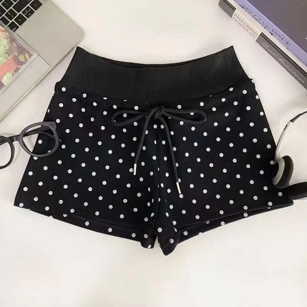 Street Style Polka Dot Women Shorts High Waist Drawstring Waist Polka Dot Shorts Elastic Waist Soft Hot Pants Women Girls