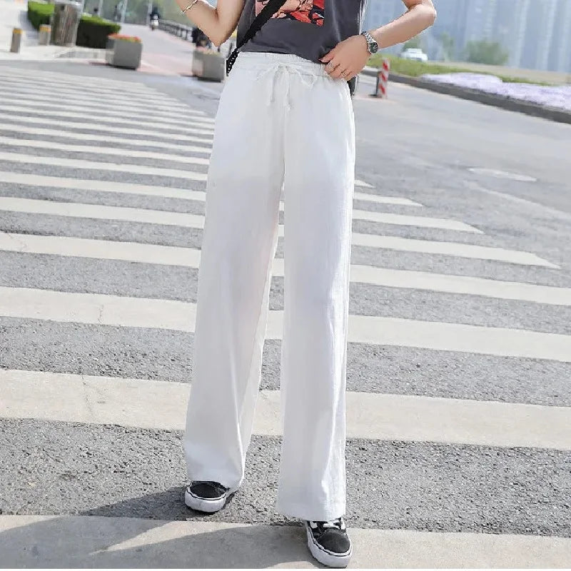 2024 new spring and summer wide leg pants women's high waist ice silk pants thin thin mopping pants female student pants